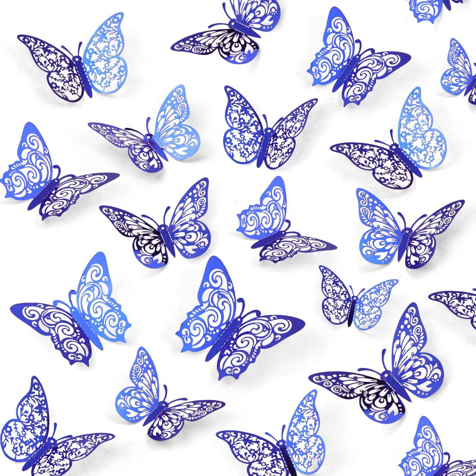 72 Pcs Butterfly Decorations, 3 Sizes 3 Styles, 3D Wall Decor, Blue