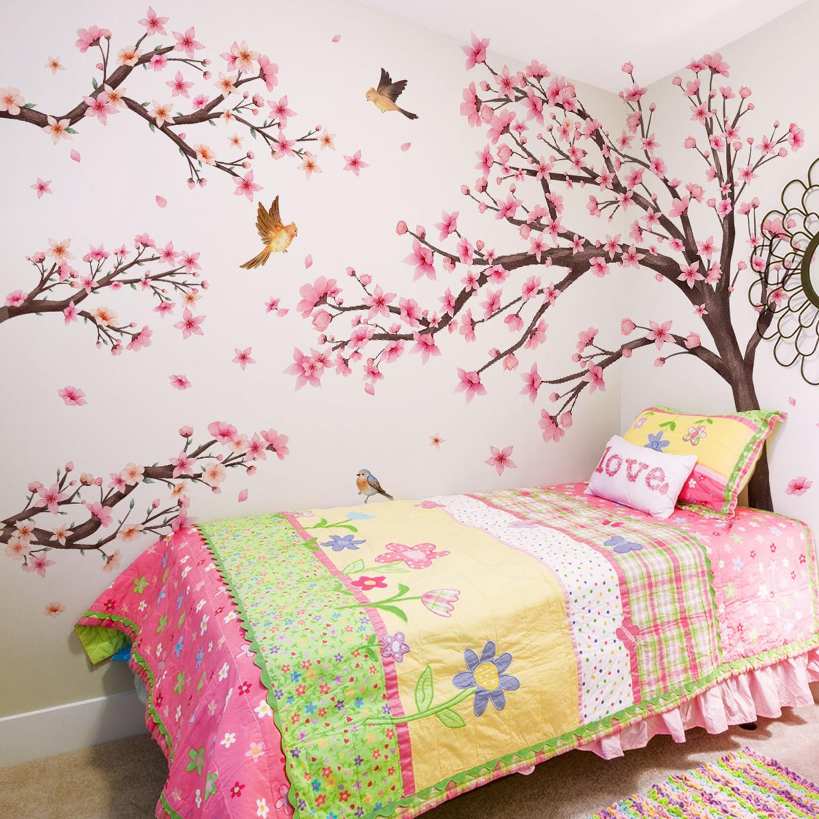 Large Cherry Blossom Tree Wall Stickers Pink Flower Tree Wall Decals for Girl…