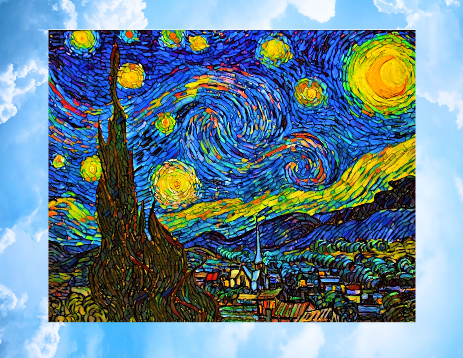 Starry Night Mosaic WINDOW CLING Size 10.2" Repositionable Vinyl