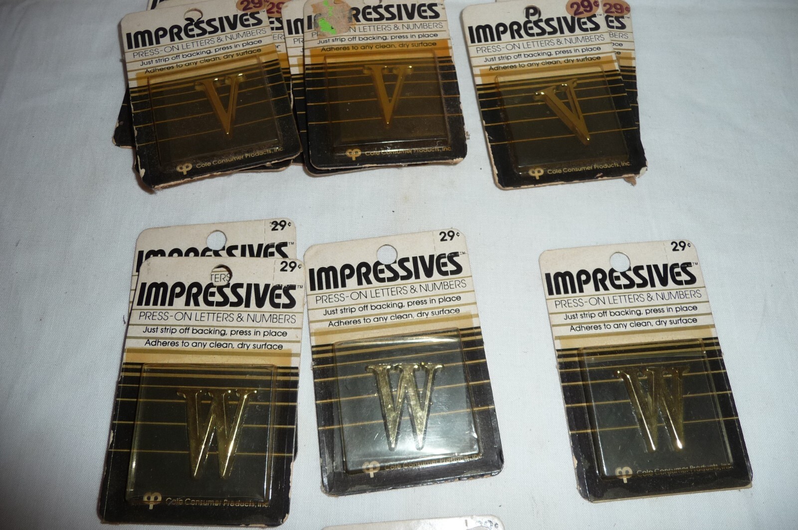 Lot 102 NEW VTG 80’s Moderne Impressives Press-on letters & numbers GOLD Brass