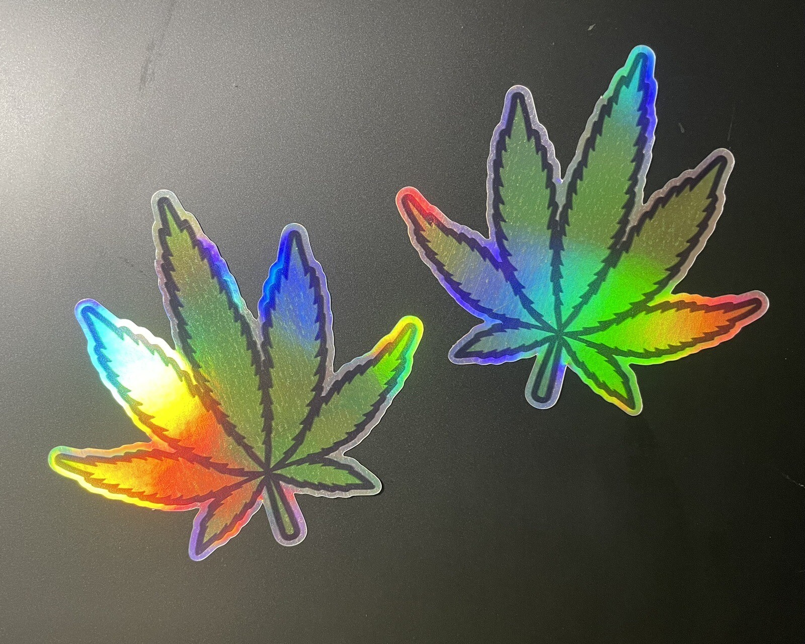 X2 Holographic MARIJUANA POT LEAF Vinyl Decal Stickers Bumper Legalize Weed Fun