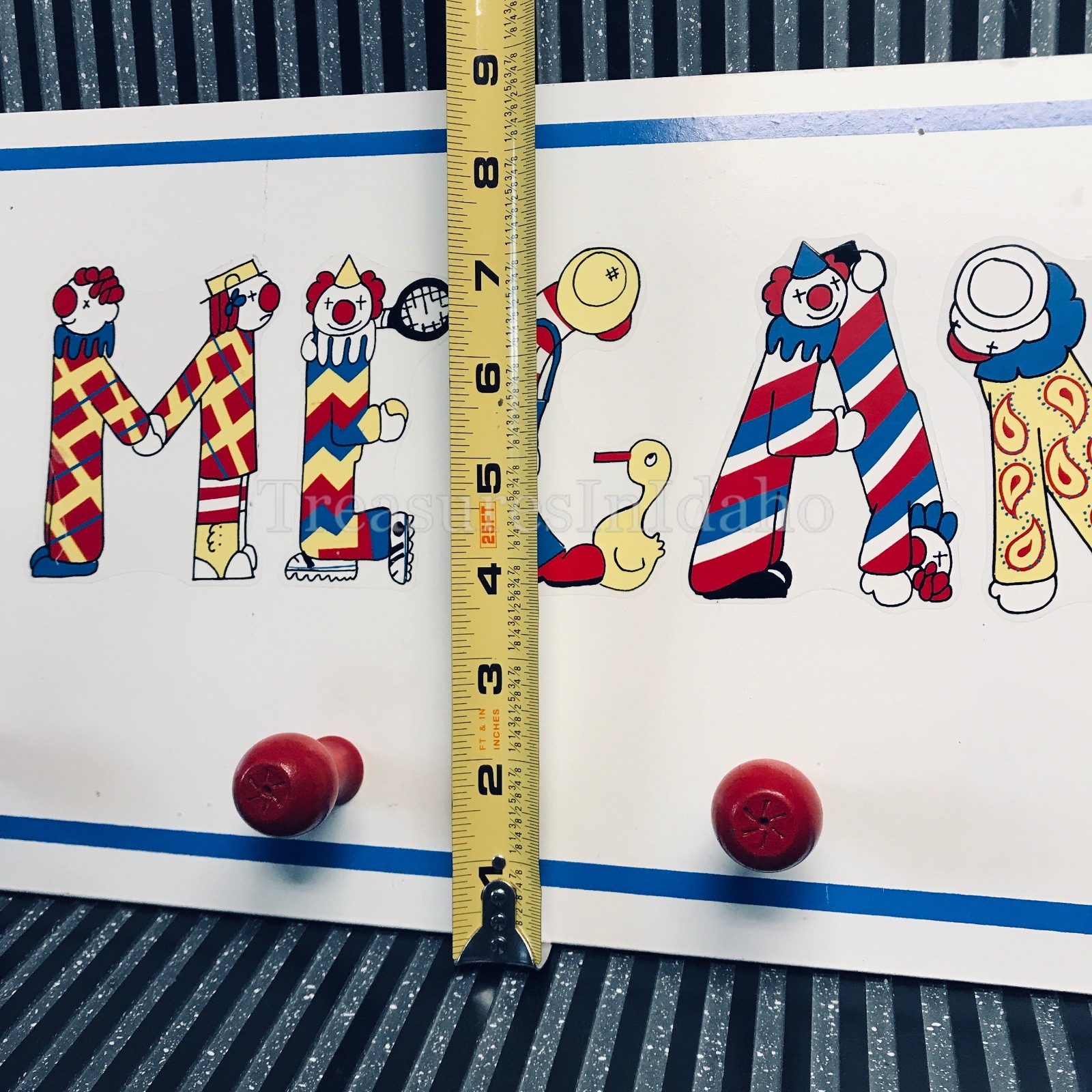 Vtg 1960's Children's Clowns Coat Rack, Name : MEGAN . 1966-1969 Bellei