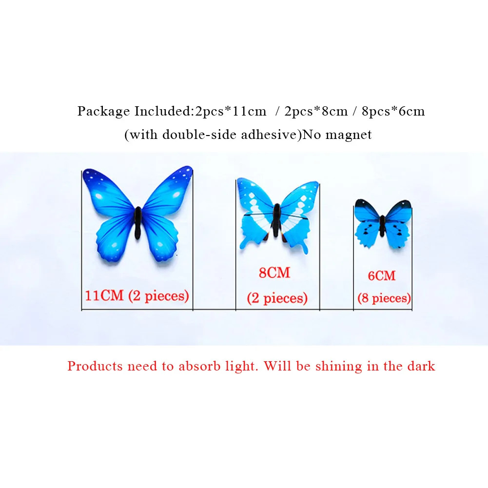 12Pcs Luminous Butterfly Wall Stickers 3D Home Decals Wedding Party Decor
