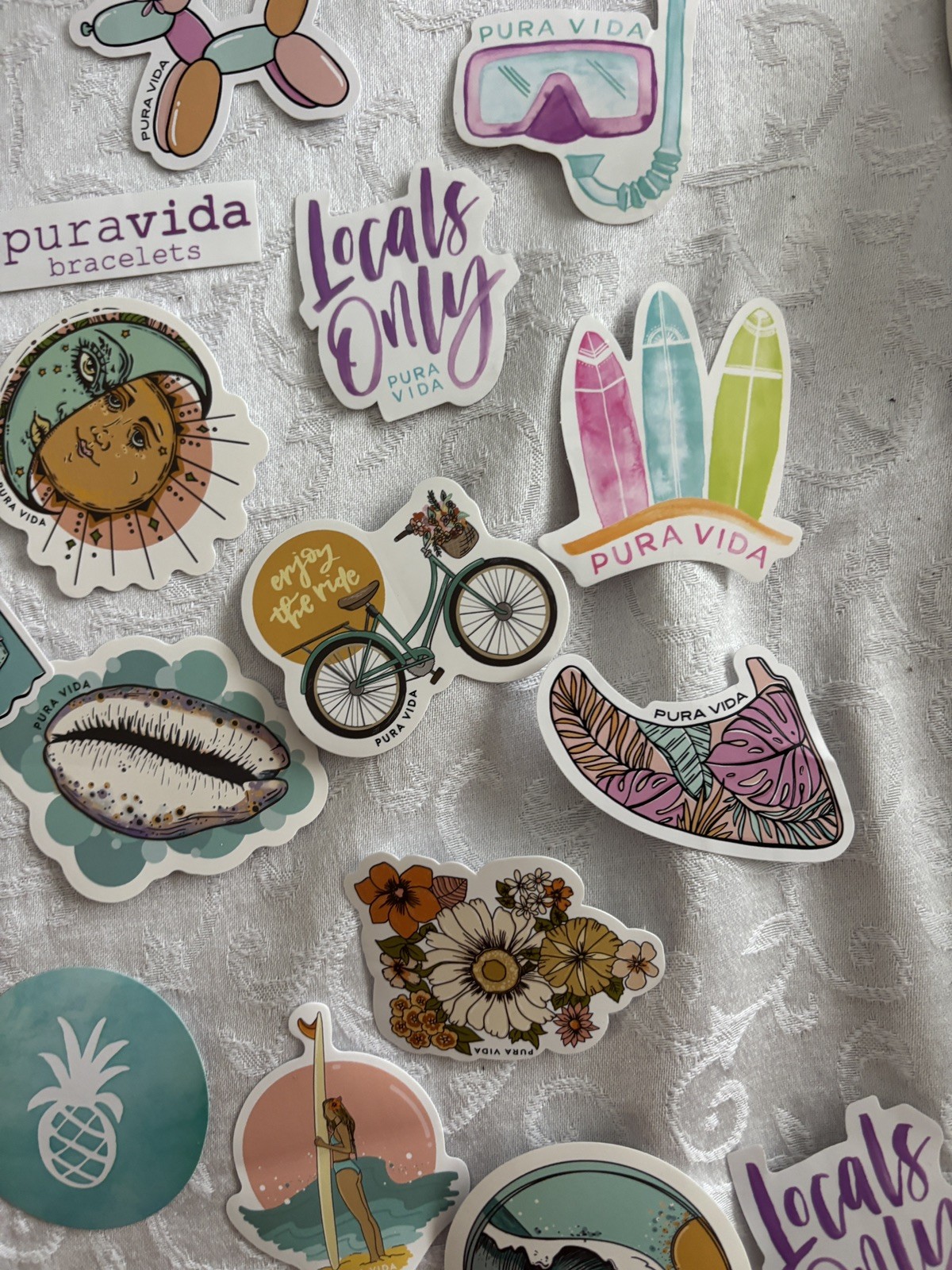 Pura Vida Sticker Lot Of 20 Logo Beach Island Themed and 9 bags and box