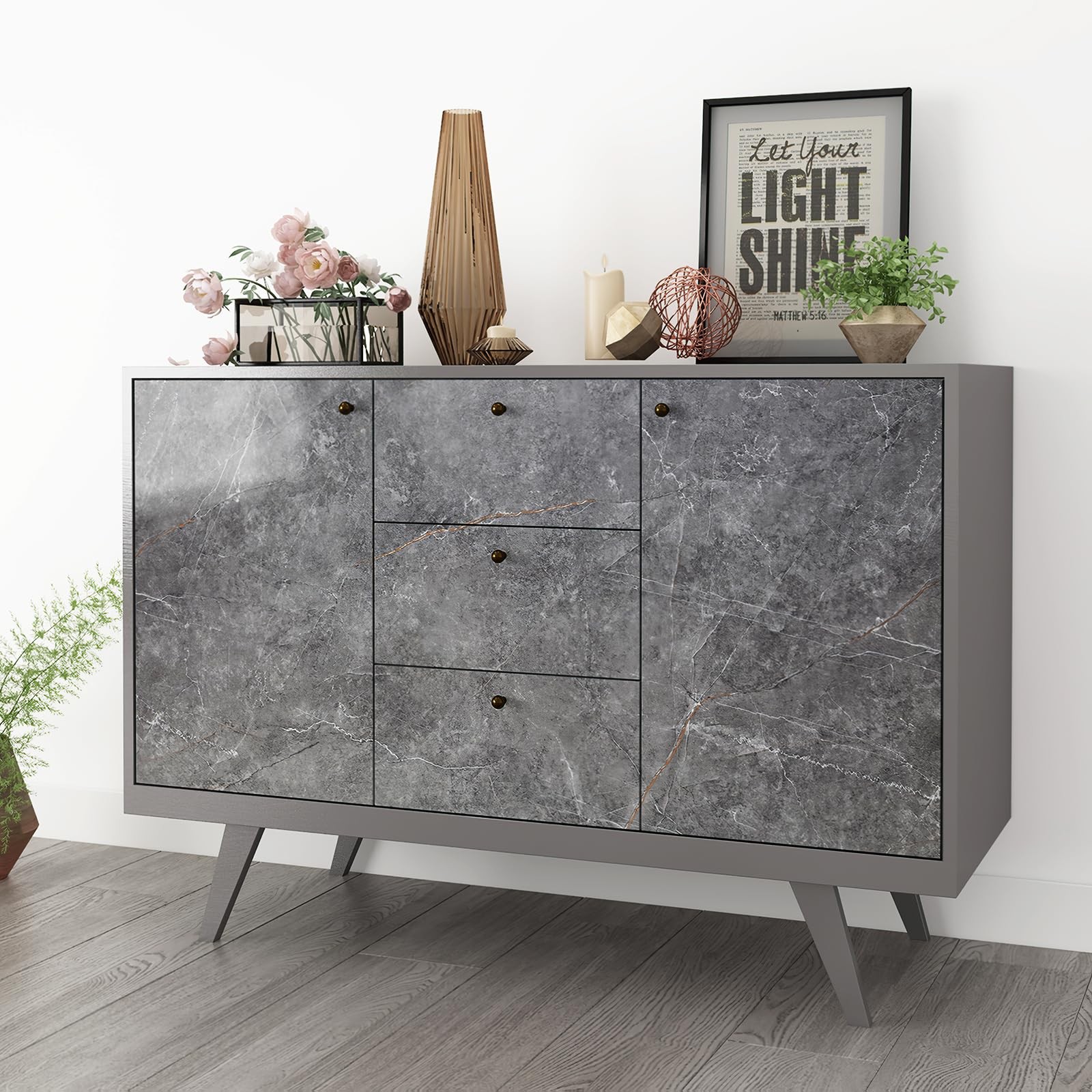 Gray Marble Peel and Stick Glossy Dark Grey Granite Wallpaper Adhesive Remova…