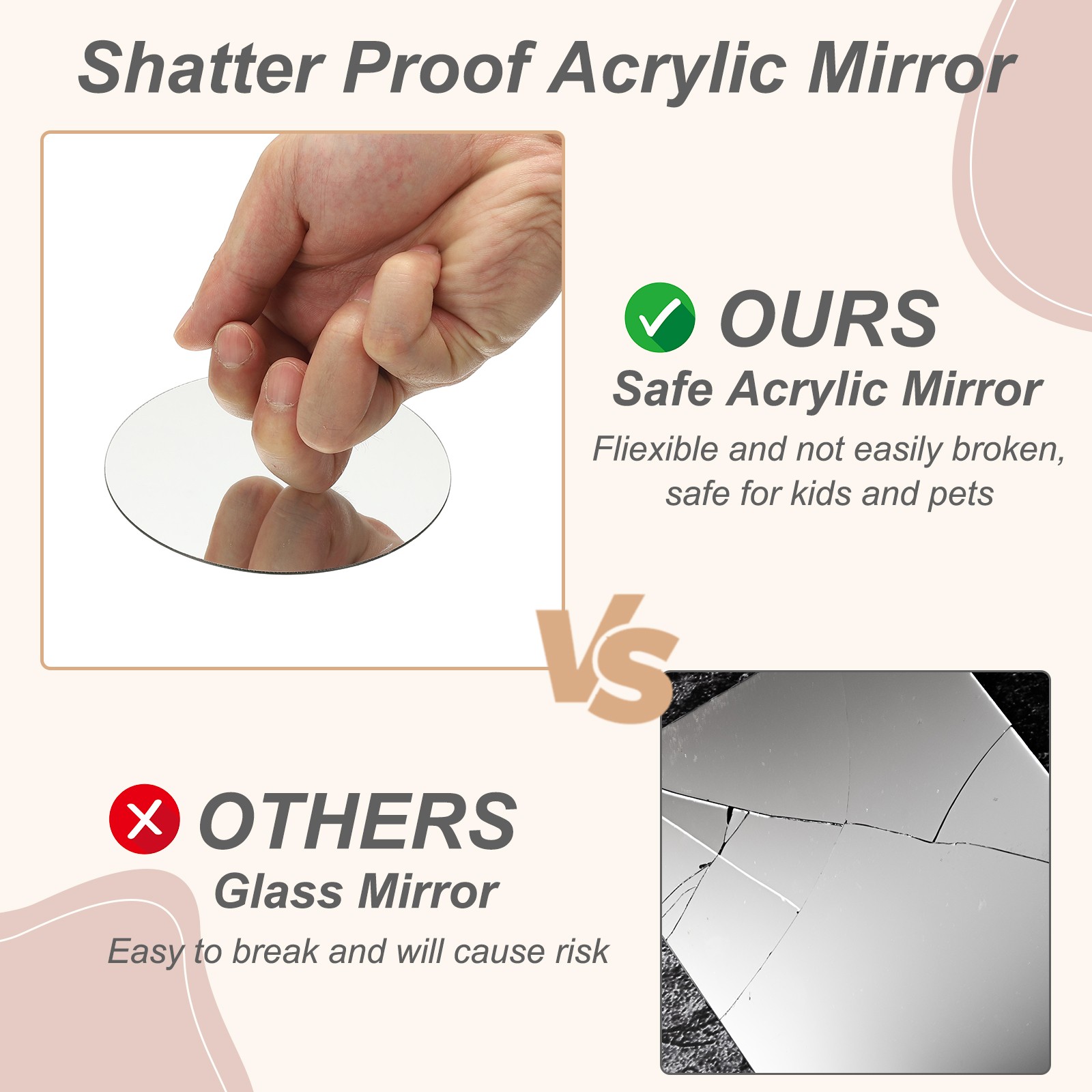 4Pcs Acrylic Mirror Sheet, 2" Circle Self Adhesive Mirror