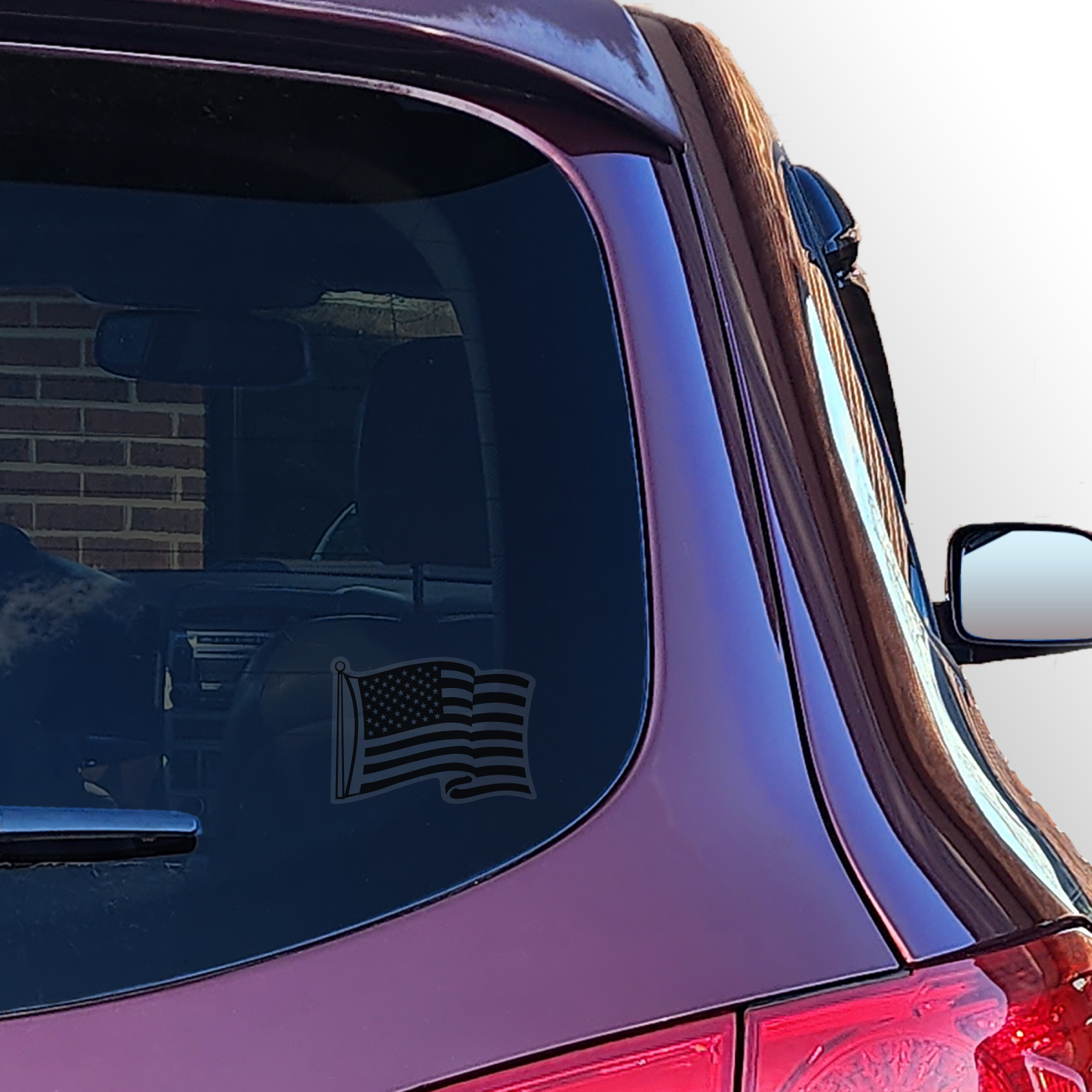Black Mini Waving American Flag Back Static Cling