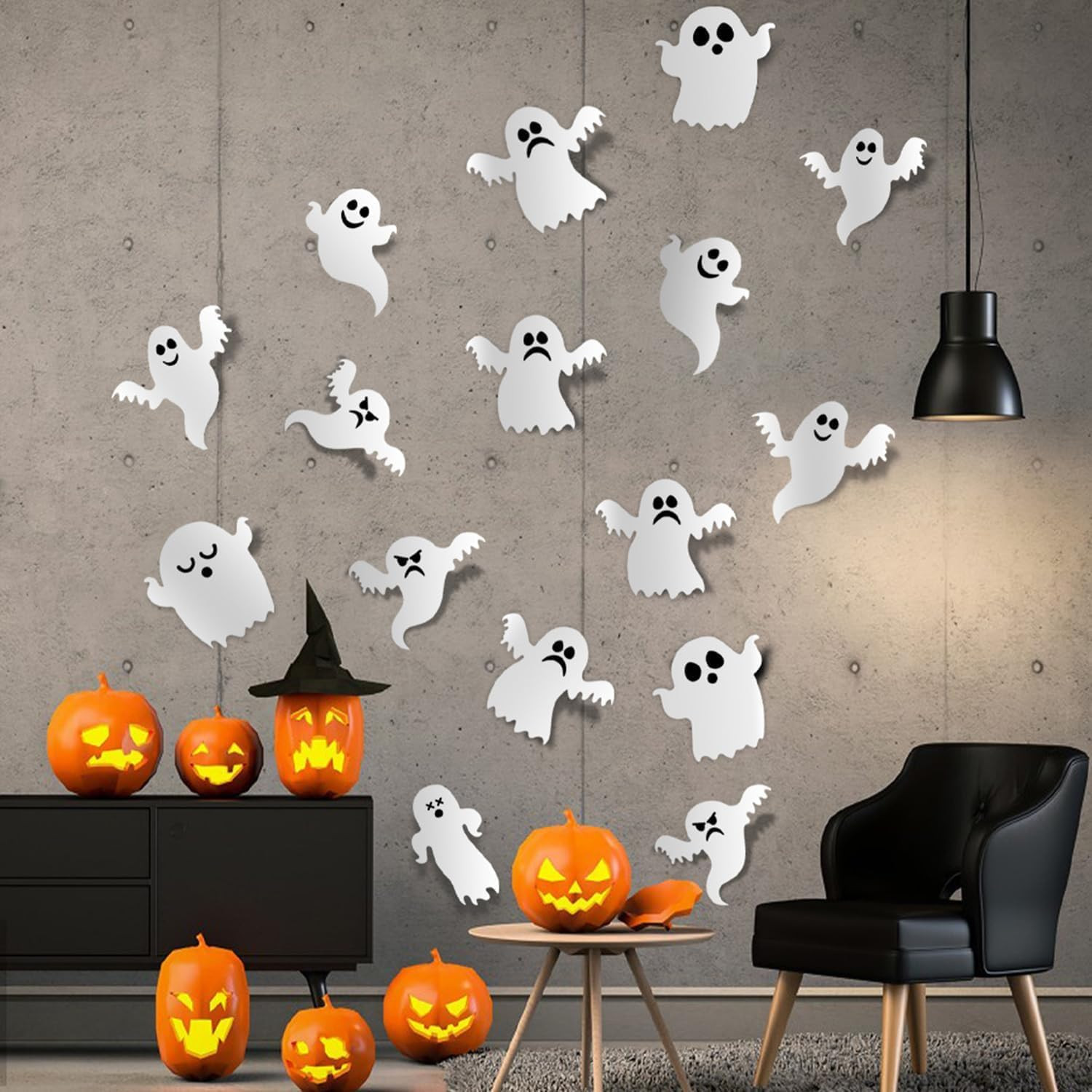 42Pcs Halloween Wall Decor Decals 3D Cute Ghost Wall Stickers Self-Adhesive Deco