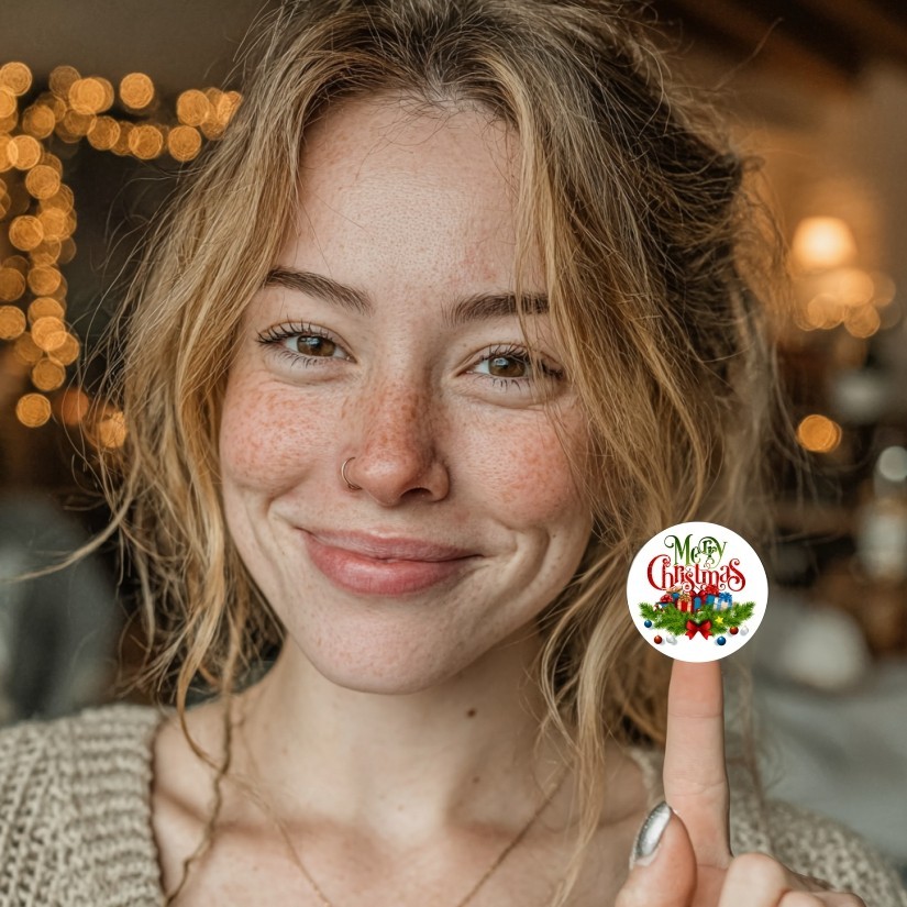 Merry Christmas Round Dot Stickers Set, 1.2" & 1.5"