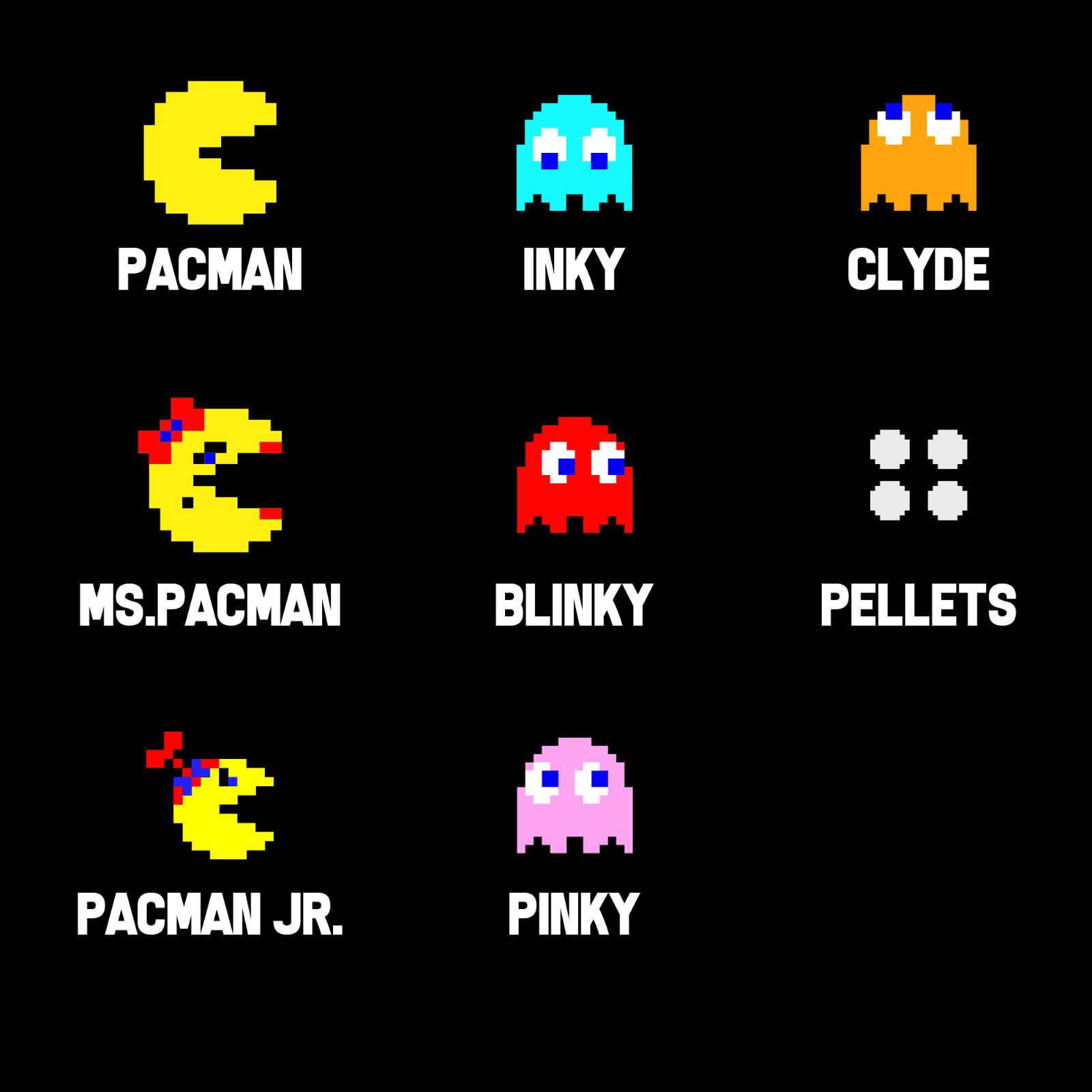 80s Pacman Family Arcade Sprites Vinyl Decals for Car Windshield, Laptop