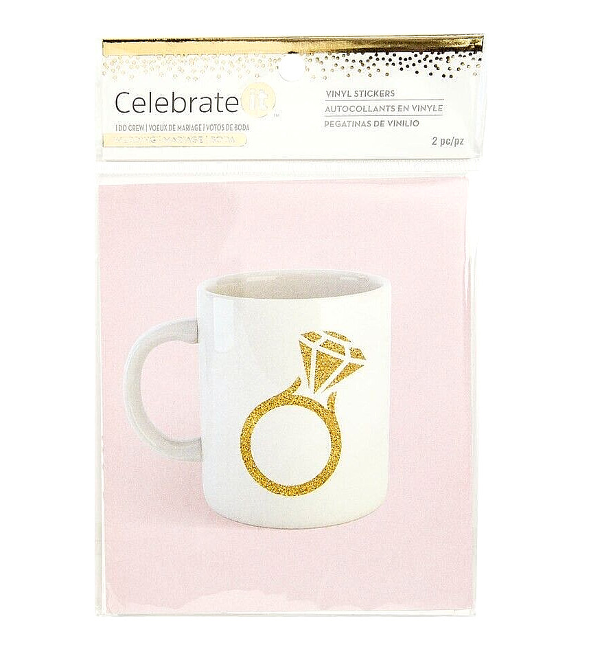Celebrate It I DO CREW Gold Vinyl WEDDING Stickers – DIAMOND RING – 2 pc
