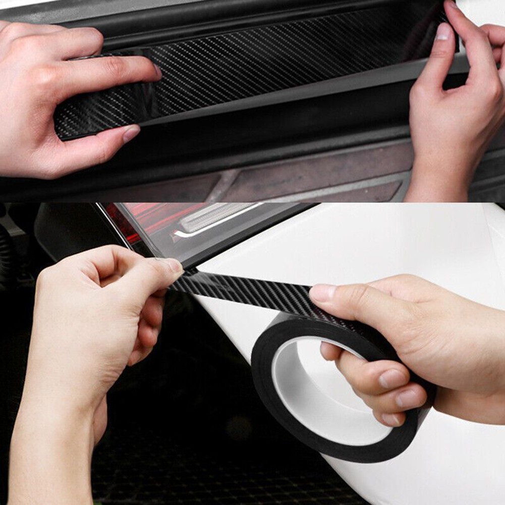 3pcs Carbon Fiber Car Stickers Door Sill Anti-Scratch Tape DIY Protection Film