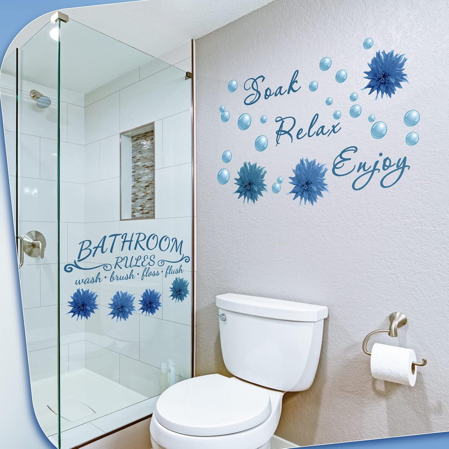 2 Pieces Bathroom Wall Decals Sticker Soak Relax Enjoy Bathroom Rules Wall Stick