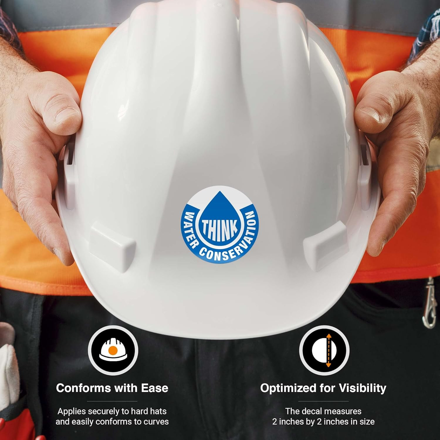 Water Conservation Hard Hat Sticker, 6 Pack, 2X2 Inches, Construction Decals