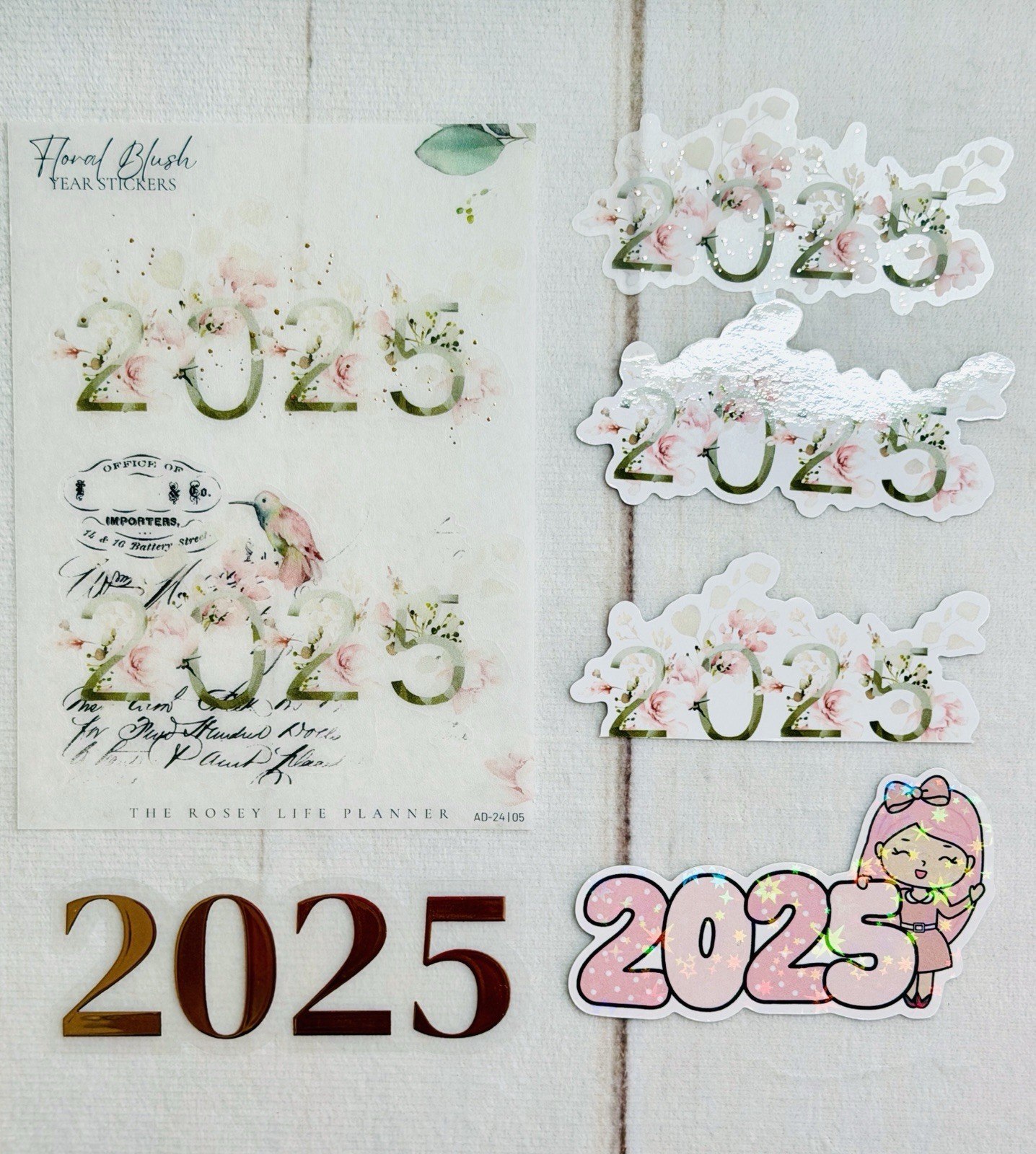 x6 Lot New The Rosey Life Planner RLP 2025 Holographic Foil Pink Floral Stickers