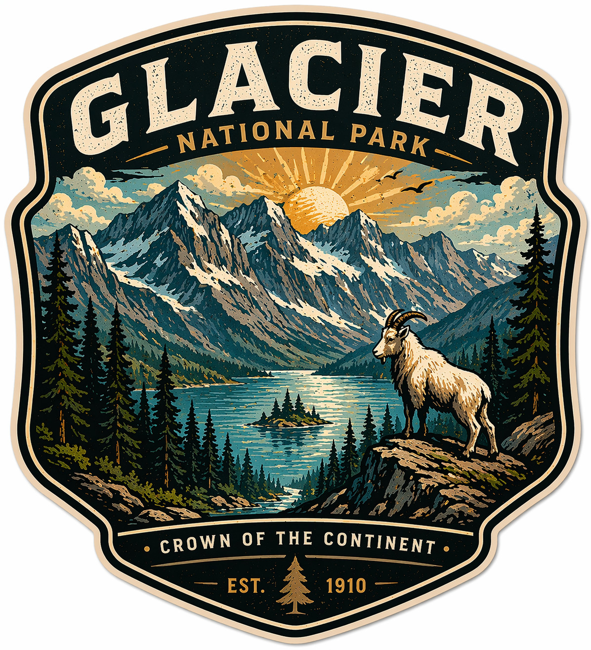 Glacier National Park Sticker Decal Vintage Travel Badge Waterproof Laptop