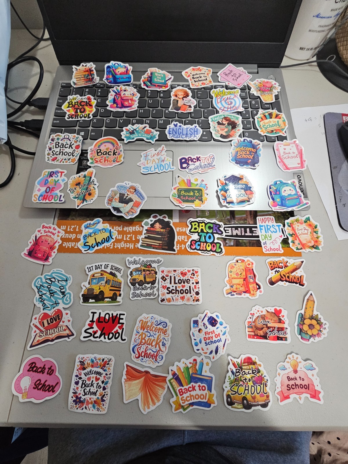 50pcs Back to School Stickers Teacher Student Gift Laptop Water Bottle Decals