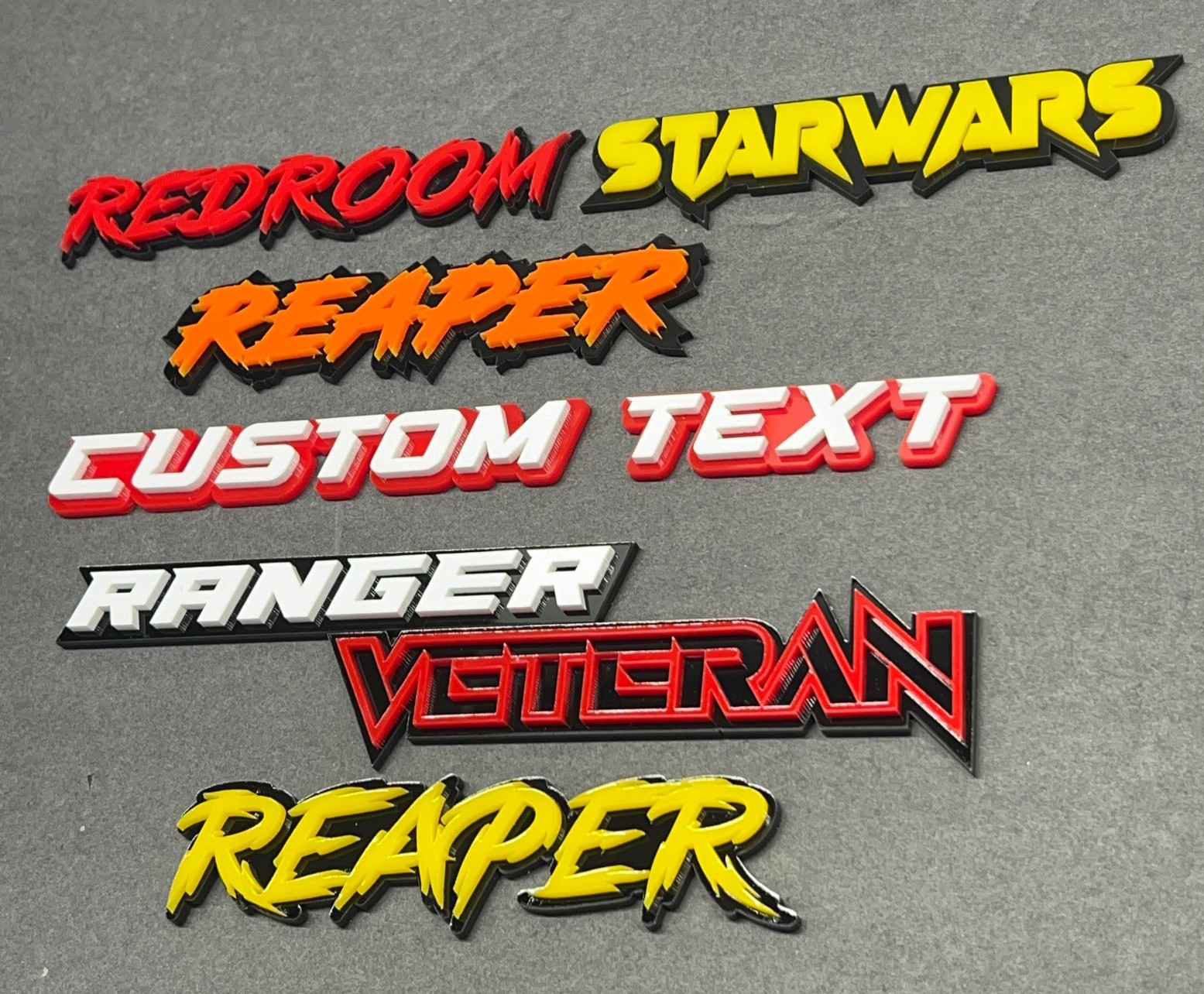 Custom Lazer Cut Car Acrylic Emblem Badge MULTI COLOR Customized Text Names!