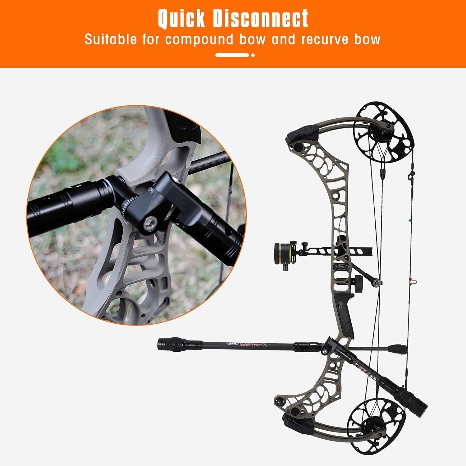 Single Side Adjustable V-Bar Mount Quick Disconnect Bow Rod Stabilizer, Archery