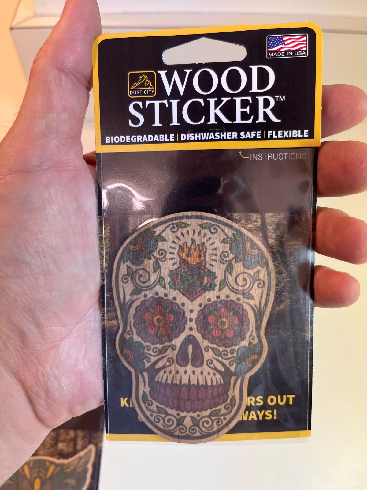 Dust City Wood 4 Stickers Lot Back to School, Nature- Dragonfly, Bee, Owl, Skull
