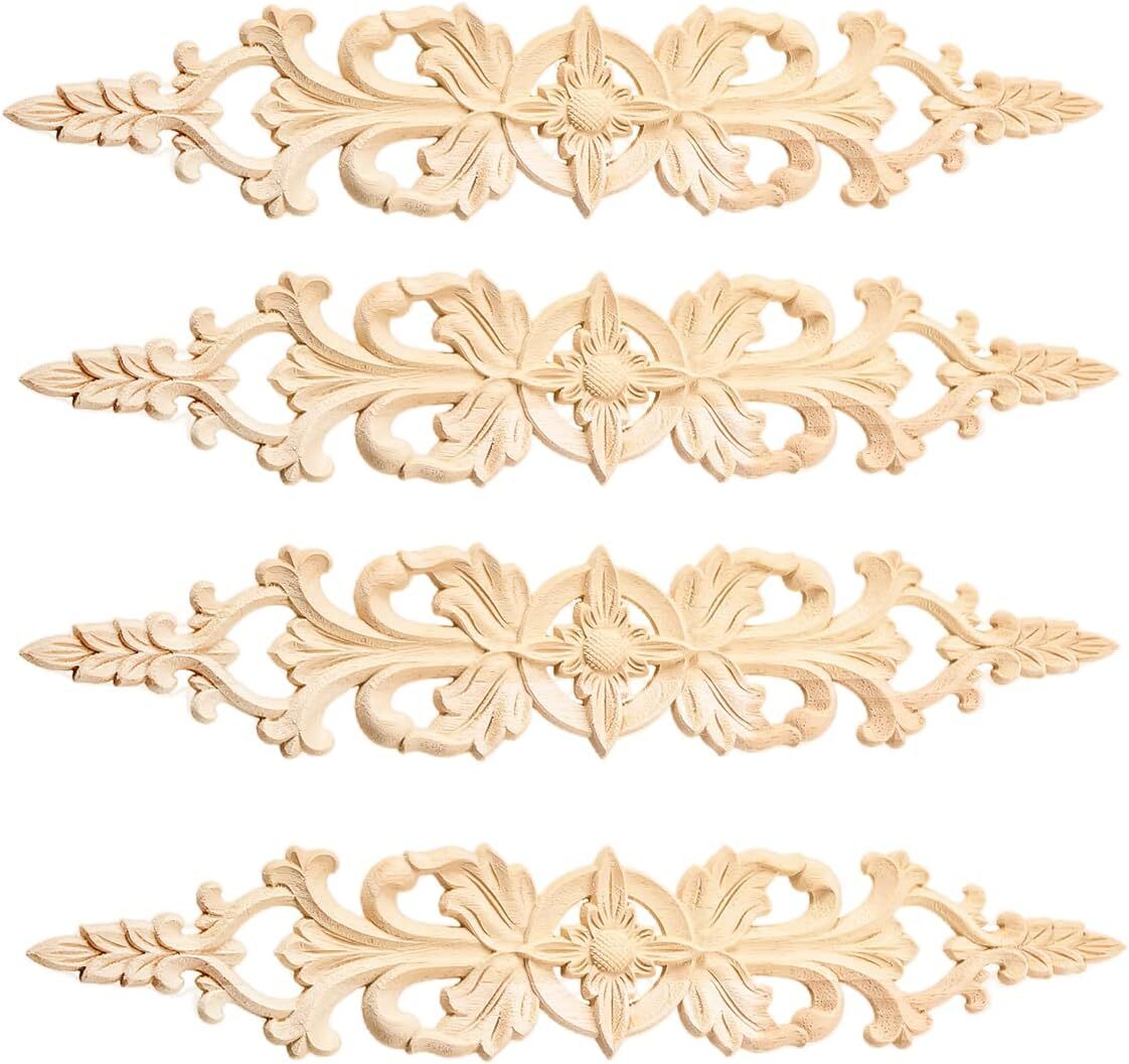 MUXSAM 4Pcs Long Wood-Carved Onlays Appliques for 33x6cm/12.99"x2.36", 4-pack