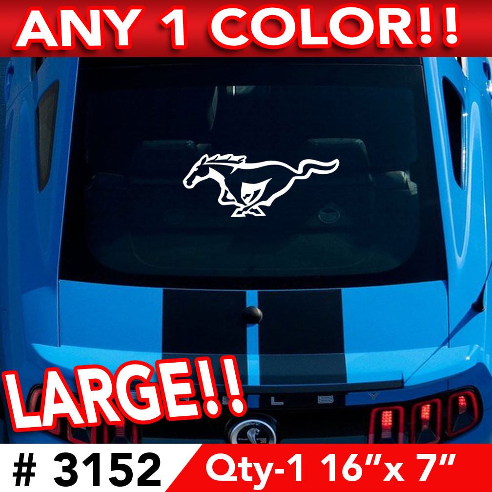 MUSTANG HORSE GT OUTLINE LARGE DECAL STICKER 16"w x 7"h in ANY 1 COLOR