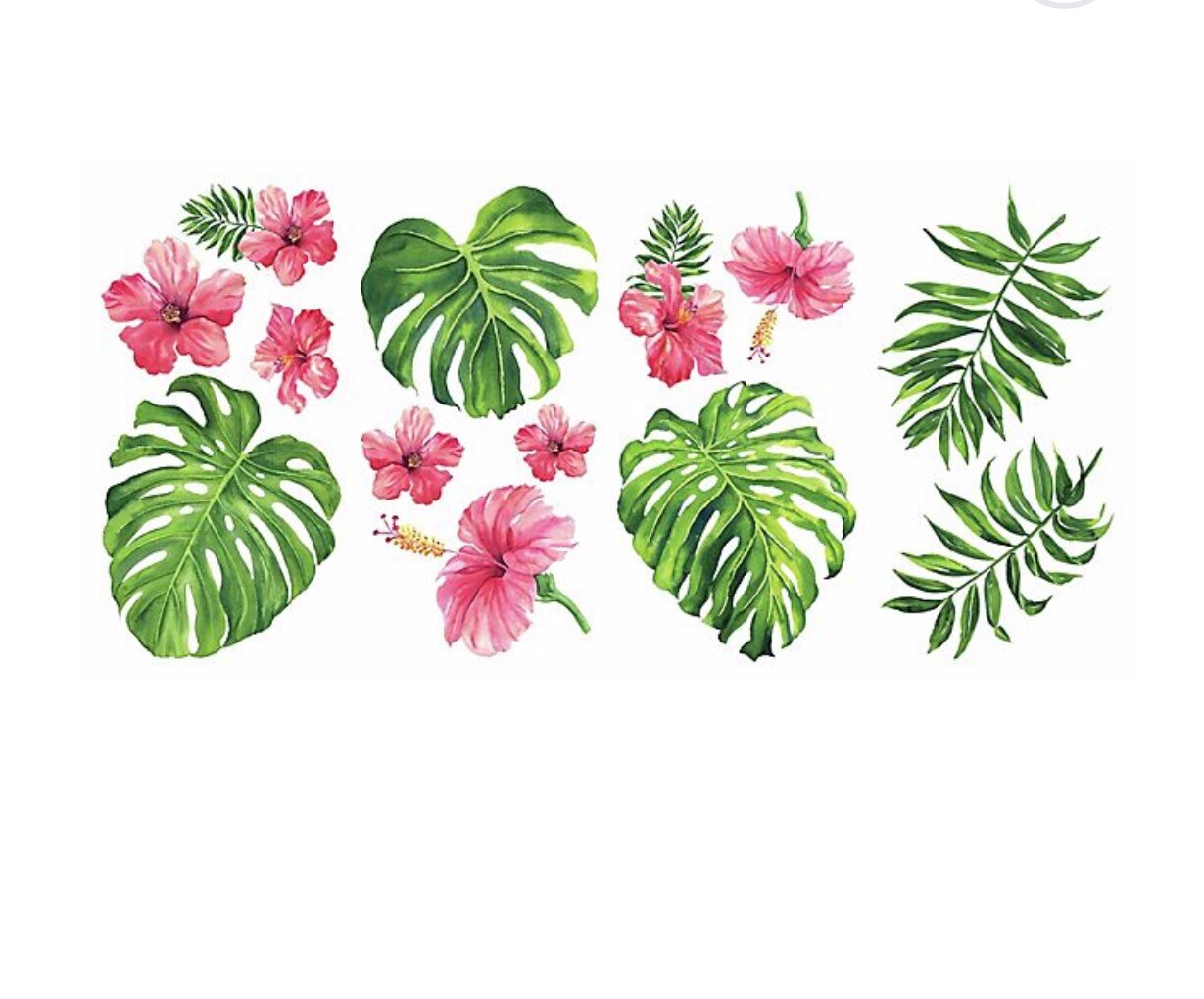 Roommates Tropical Hibiscus Flower Peel And Stick Wall Decals, Pink, Green, Oran
