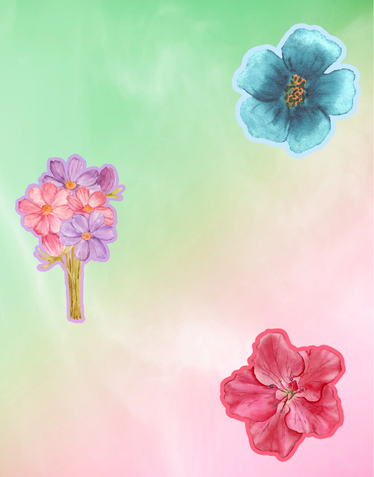 Floral Sticker Set Of Watercolor Flowers Stickers – Set Of 9 – 3”