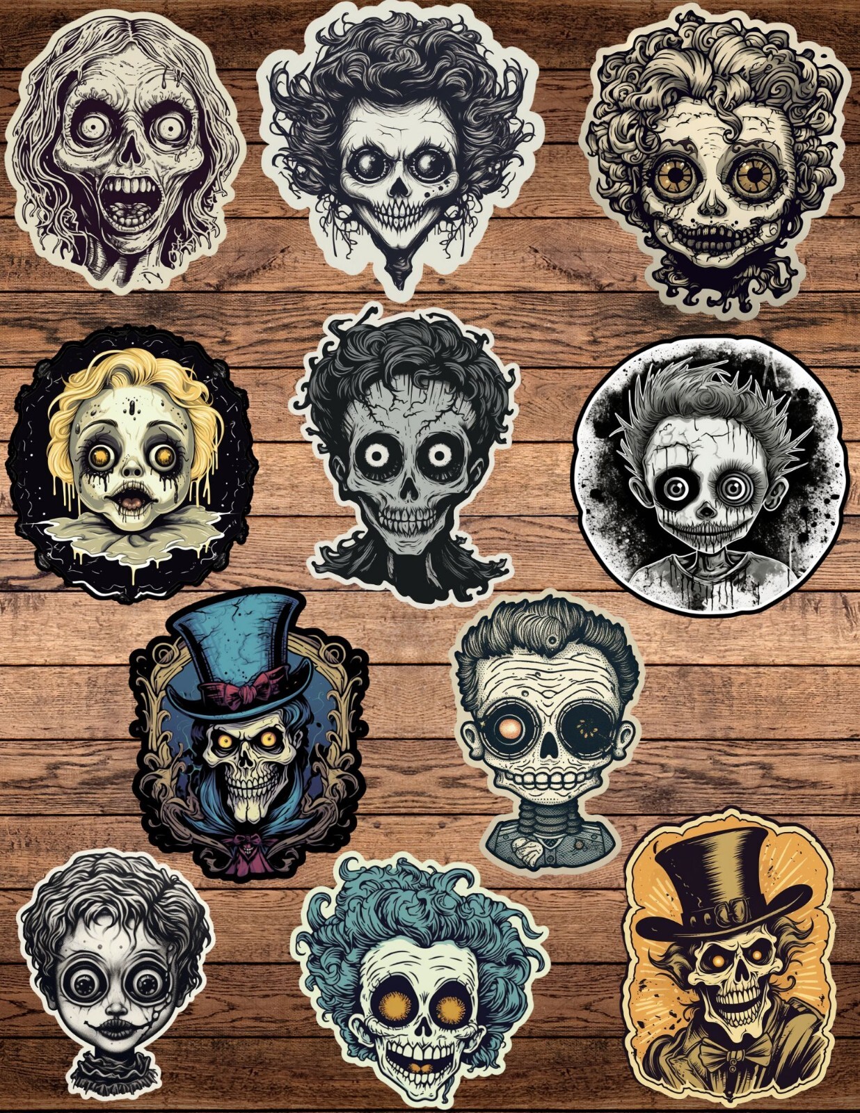 Creepy Spooky Face Die Cut Vinyl Stickers Set Notebook Laptop Water bottle