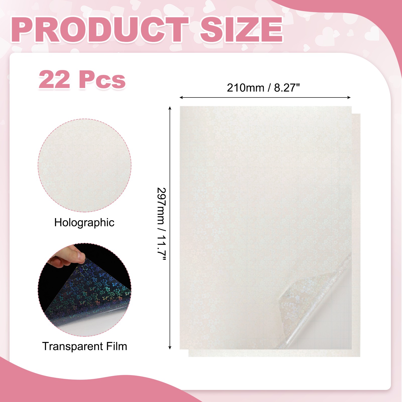 22 Sheets 8.3"x11.7" Holographic Sticker A4 Self-Adhesive Film(Flower)