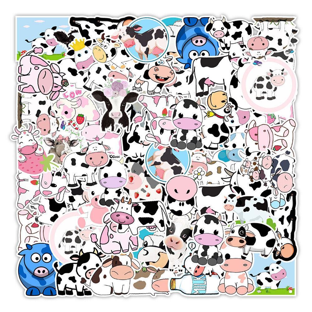 COW Vinyl Stickers ~ WHITE Black PINK Blue Moo! FARM ANIMAL Waterproof DECALS