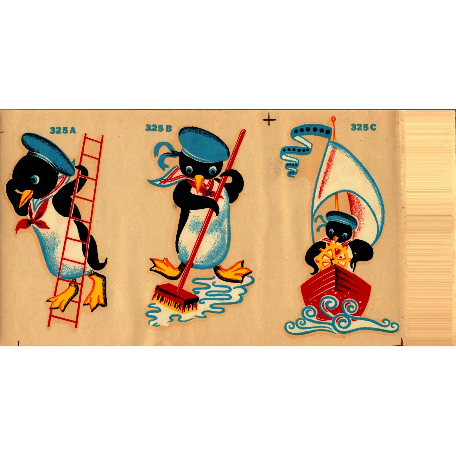 DURO Decal 325A 325B 325C Vintage Penguin Cartoon Water Slide Decal