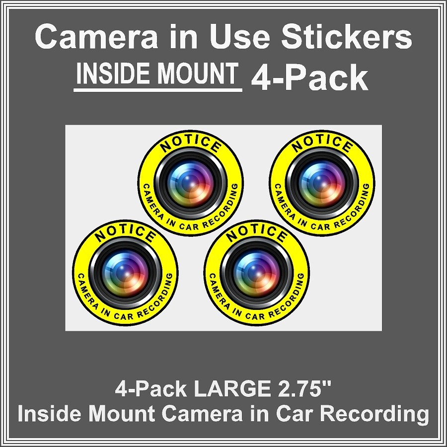 Camera in Car Recording Video 4-Pack INSIDE MOUNT Decals Yellow Black 2.75"