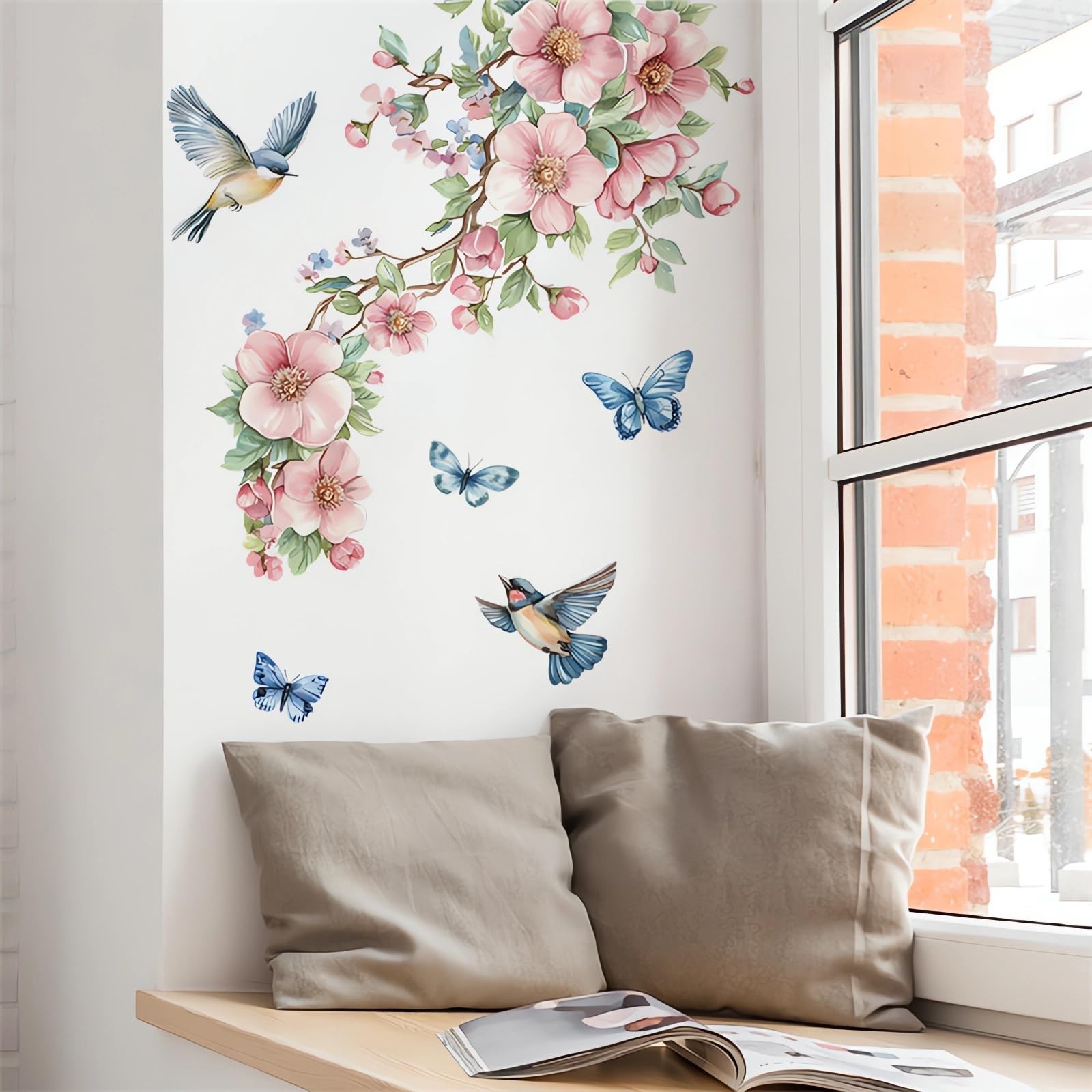 Peach Blossom Branch Birds Butterfly Wall Stickers, sacinora Floral Art Wall …