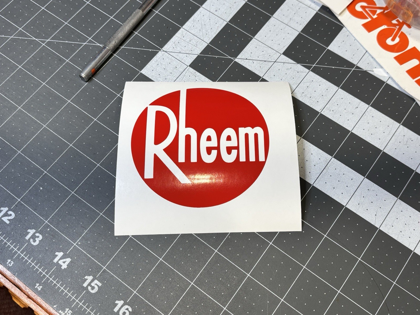 Rheem HVAC Die Cut Vinyl Decal Heating Cooling Plumbing Trades Blue Collar Van 1