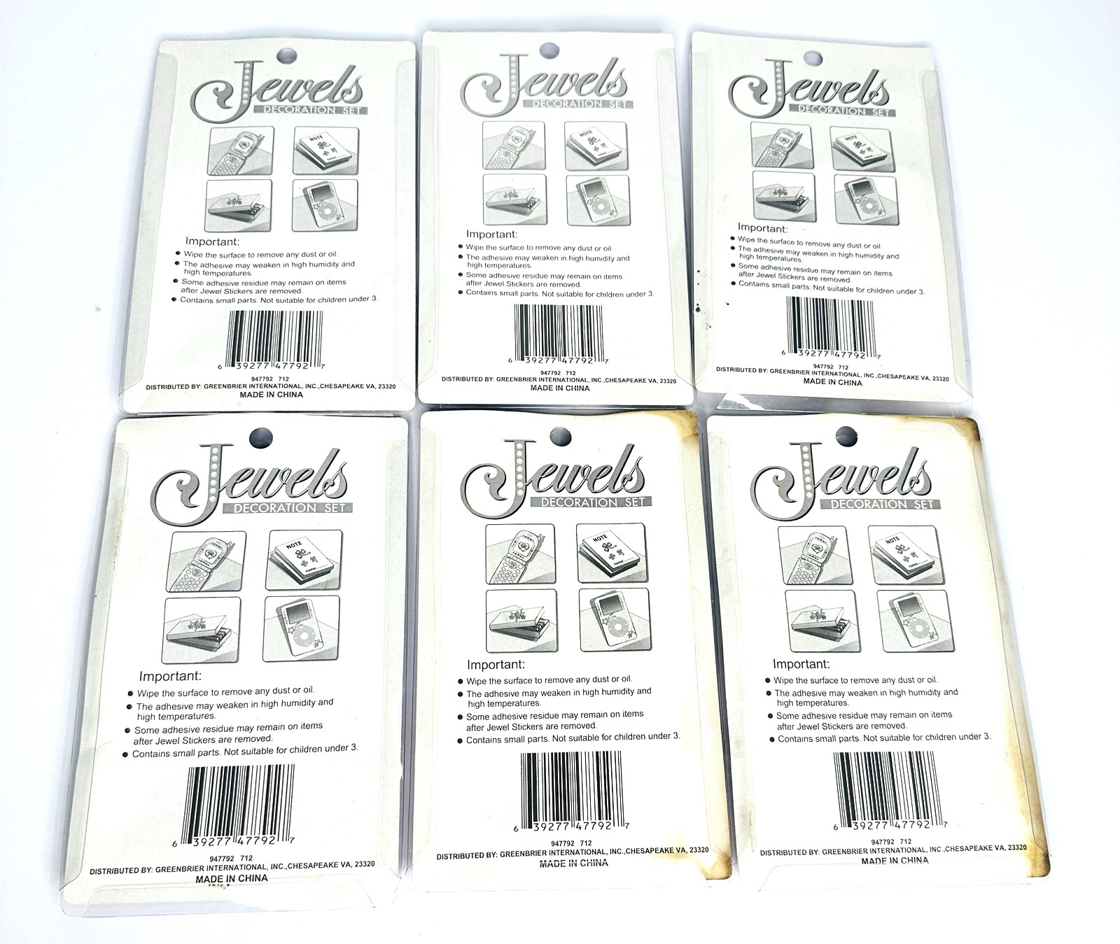 Jewels Decoration Set Lot of 6 Peel & Stick 3D Stars Rounds Hearts Tear Drops