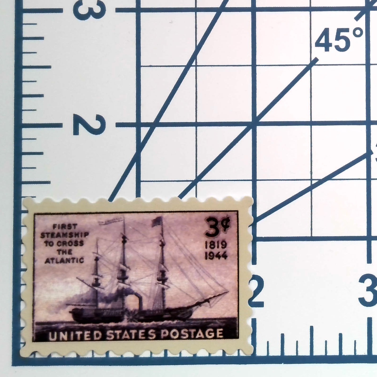Vintage US Navy Stamp Sticker SS Savannah First Atlantic Steamship 3c Vinyl
