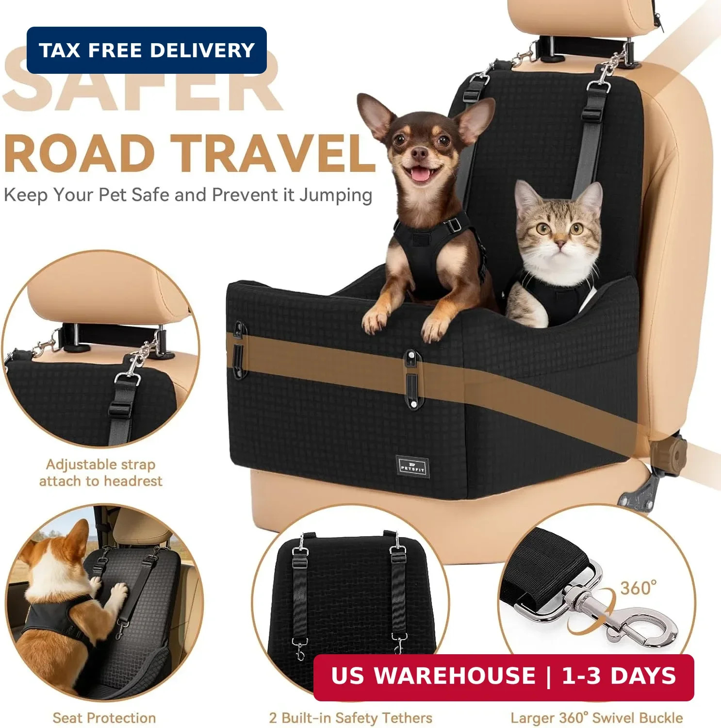 Dog Booster Car Seat for Small/Medium Dogs up to 35 lbs 5" Memory Foam Pet Seat