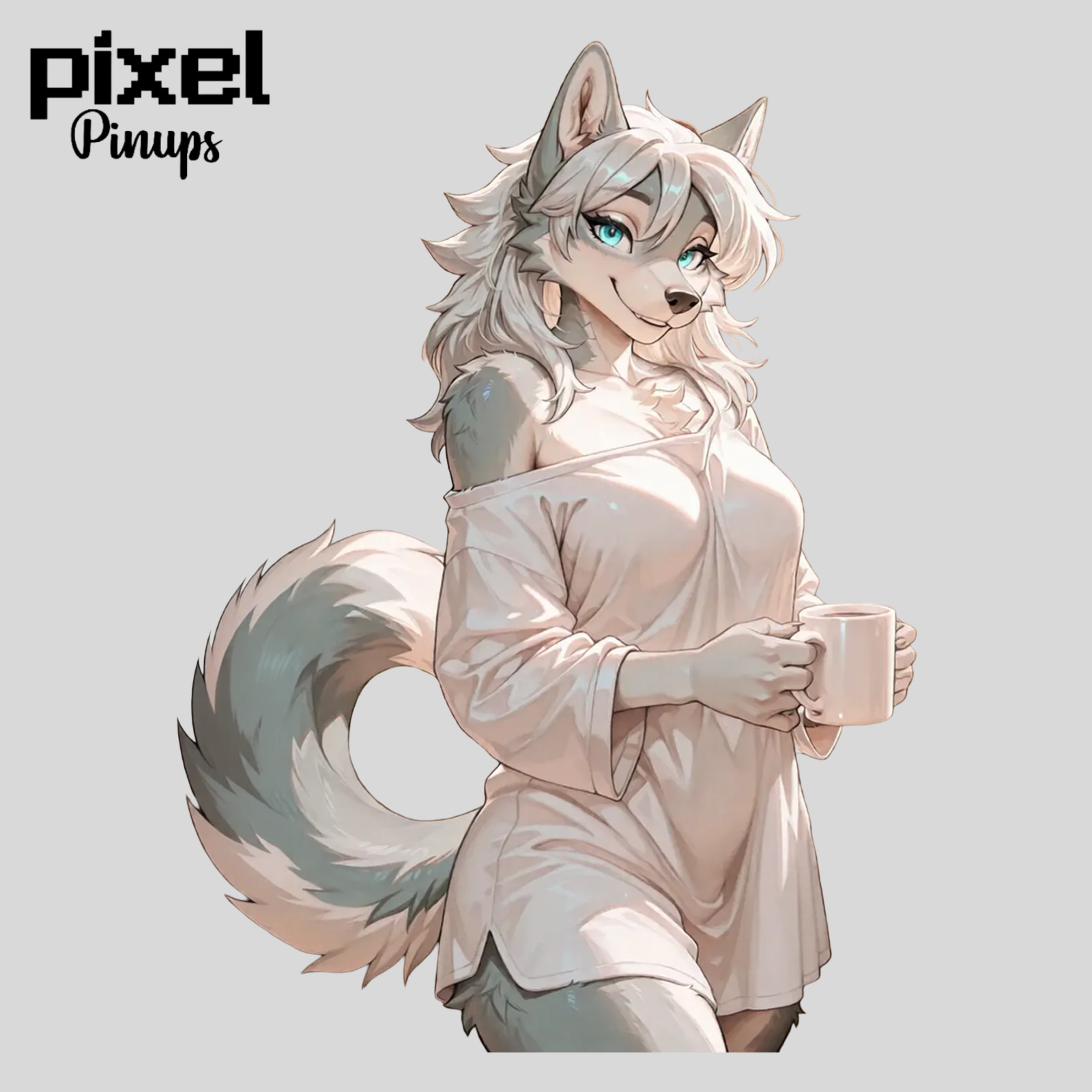 Furry Wolf Girl Pinup Sticker 5.1" Skady Coffee Oversized Shirt Vinyl Waifu