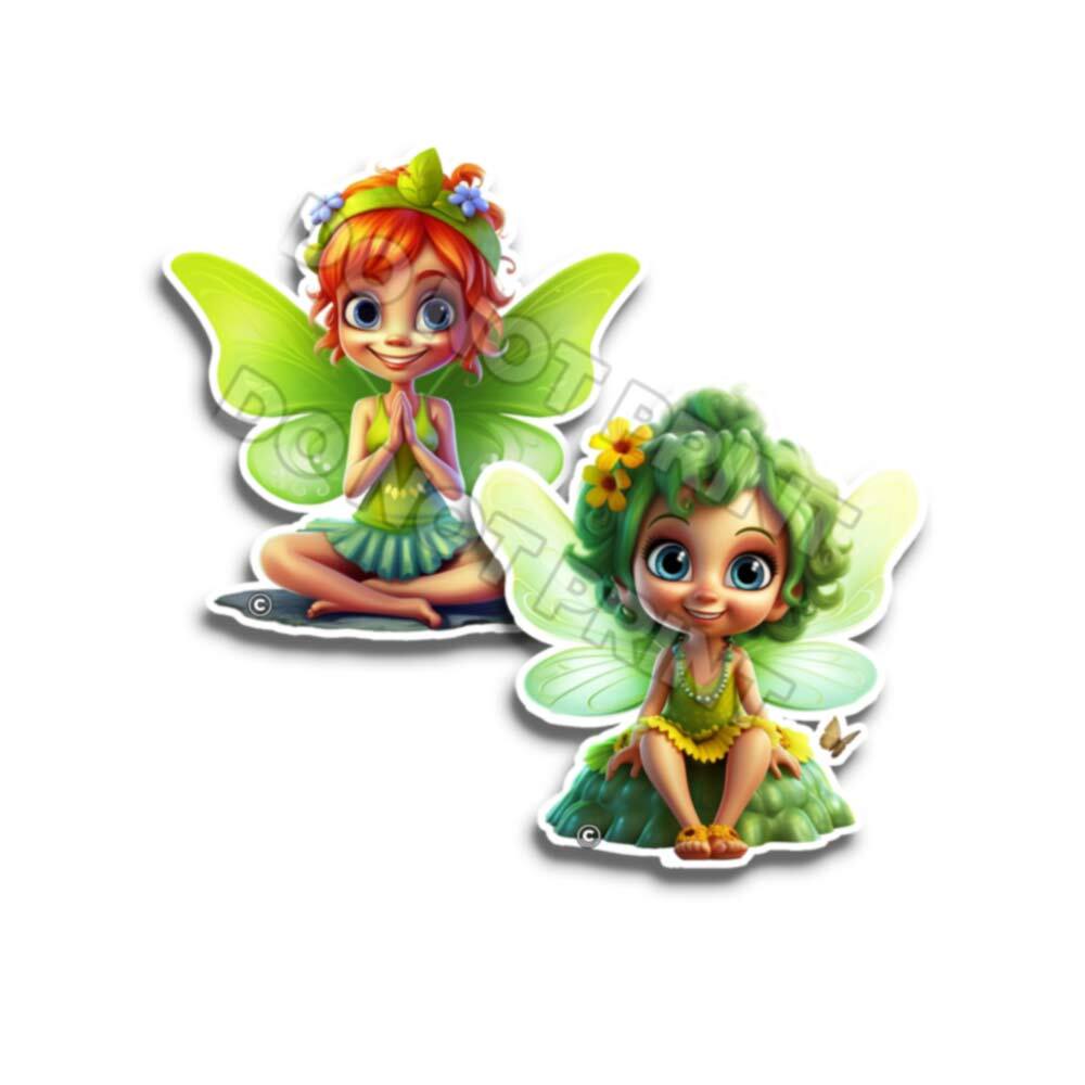 Fairy Stickers Cute Happy Orange Hair Green Pixie Stickers Decal M33302 Set of 2