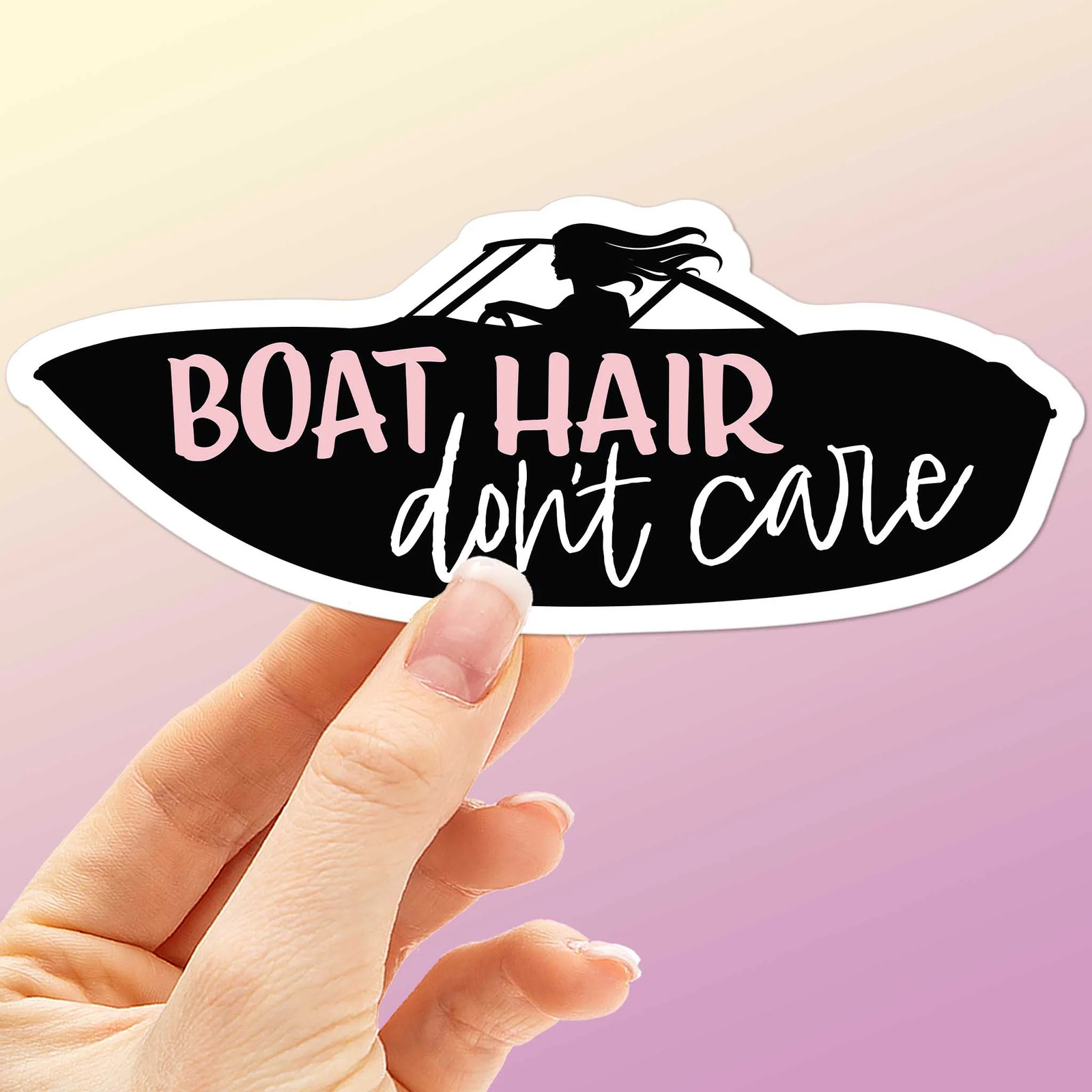 Boat Hair Don't Care Sticker- Funny Decal for Water Bottle & Laptop