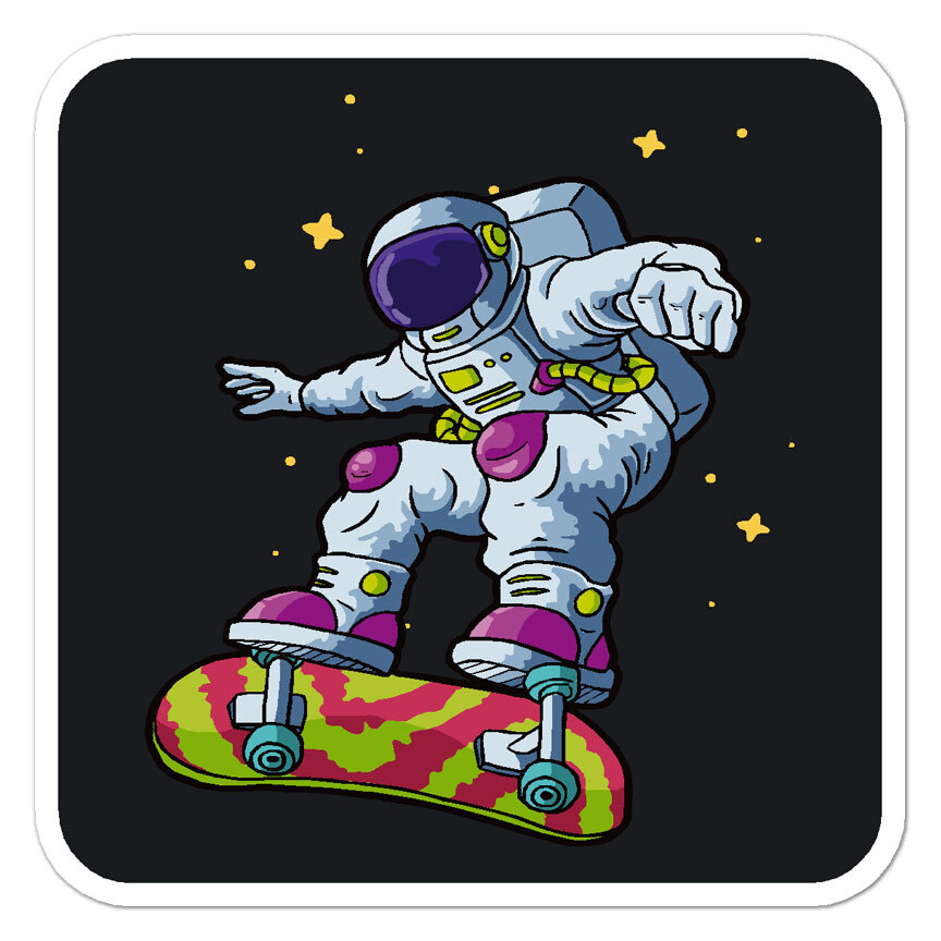 Outer Space Skateboarder, Vinyl Decal Sticker, Indoor Outdoor, 3 Sizes, #9051