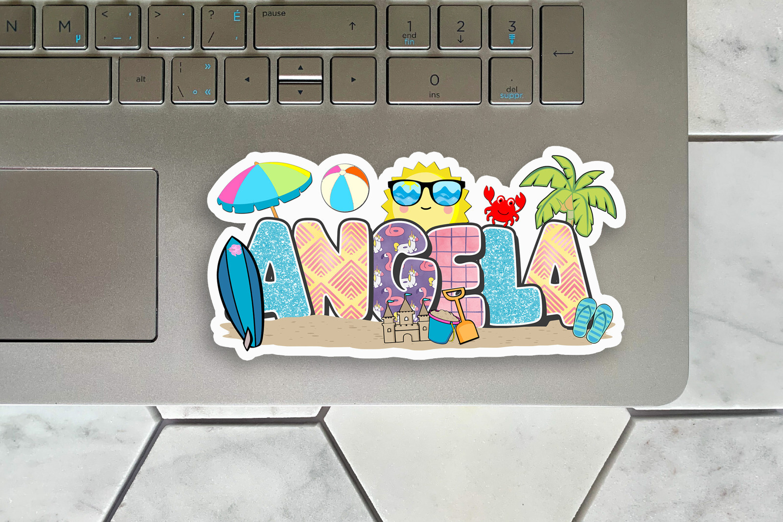 Custom Name Stickers • Waterproof Vinyl • Beach Theme • Cute Summer Party Gift