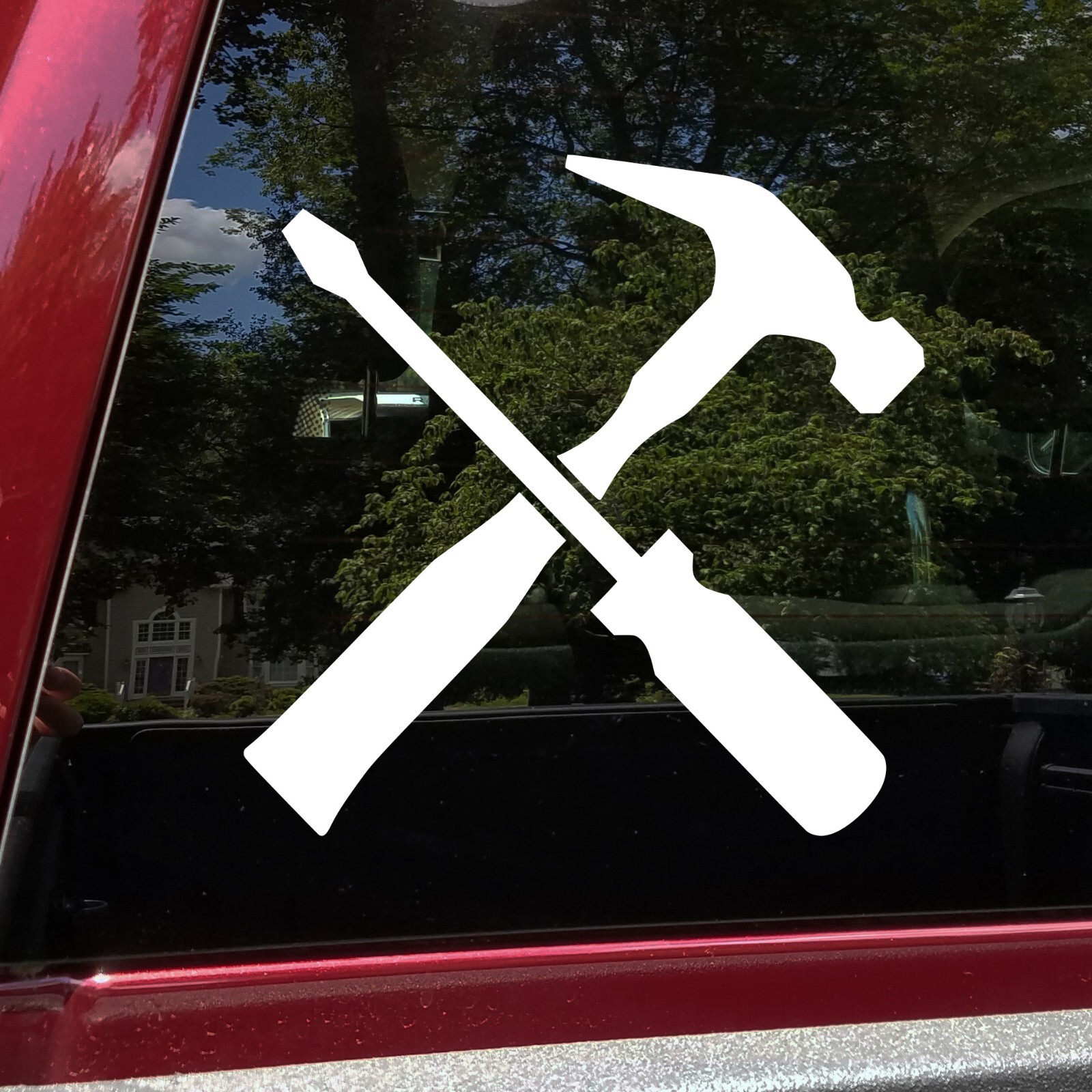Crossed Hammer Screwdriver Vinyl Decal | Handyman Mechanic Tools Die Cut Sticker