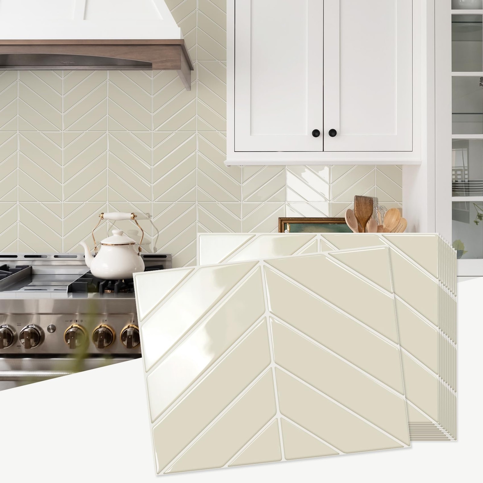 Azulejos Adhesivos De Espiga Gris Y Beige Para Cocina Pack De 10 De Lujo