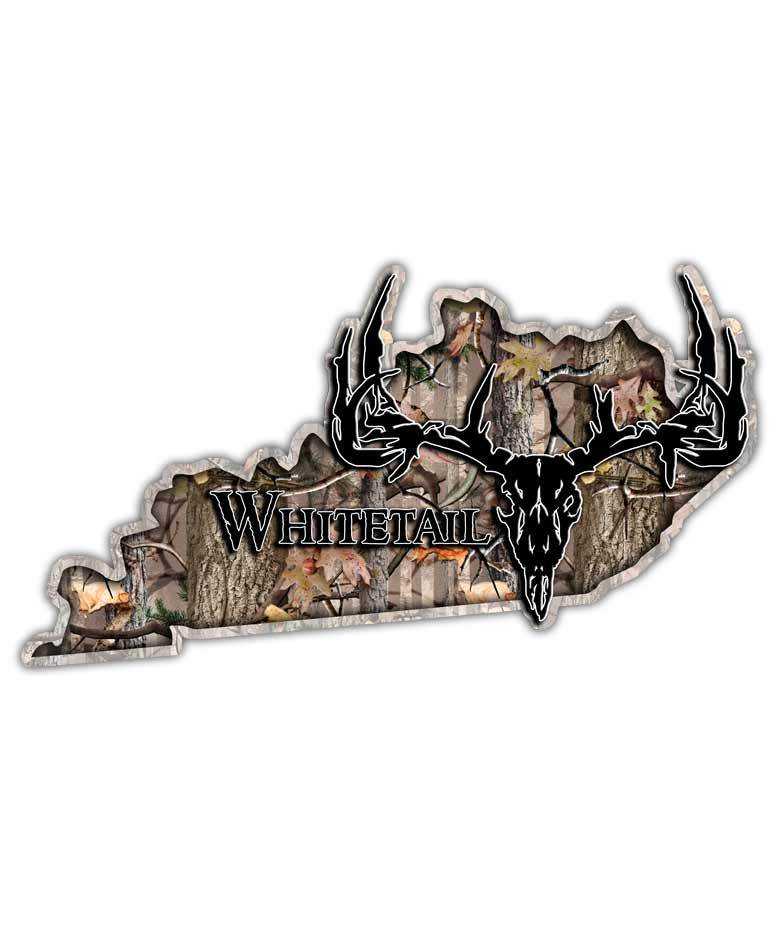 Kentucky State Hunting Decal – Whitetail Deer Skull Camo Sticker KY
