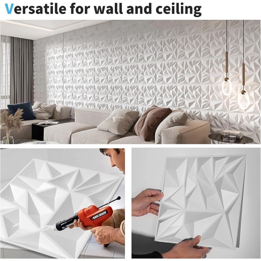 10PCS 3D Wall Panels Diamond Design Textured Accent PVC Wall Background Decor