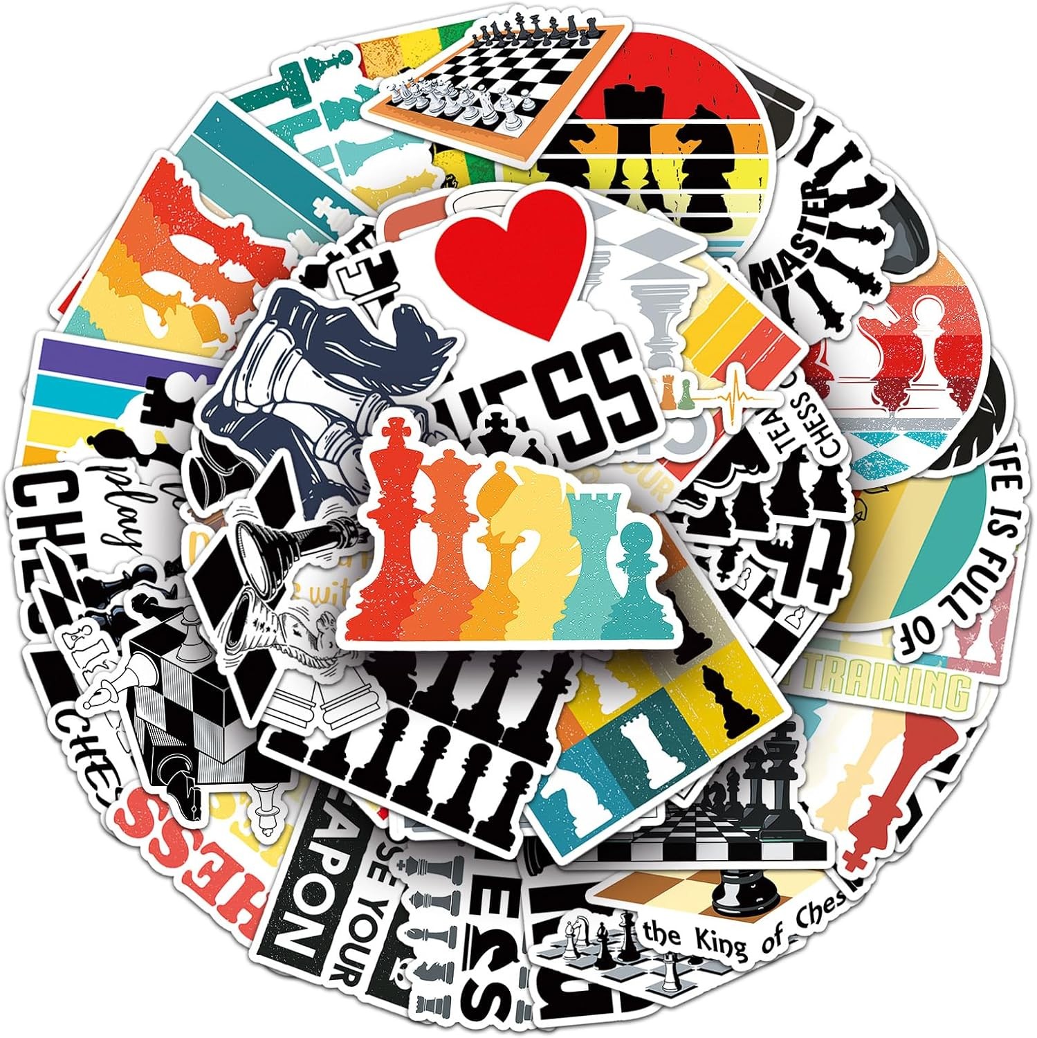 50 Pcs Unique Chess Stickers, 1.5-3 Inches Waterproof Vinyl Decals for Journals,