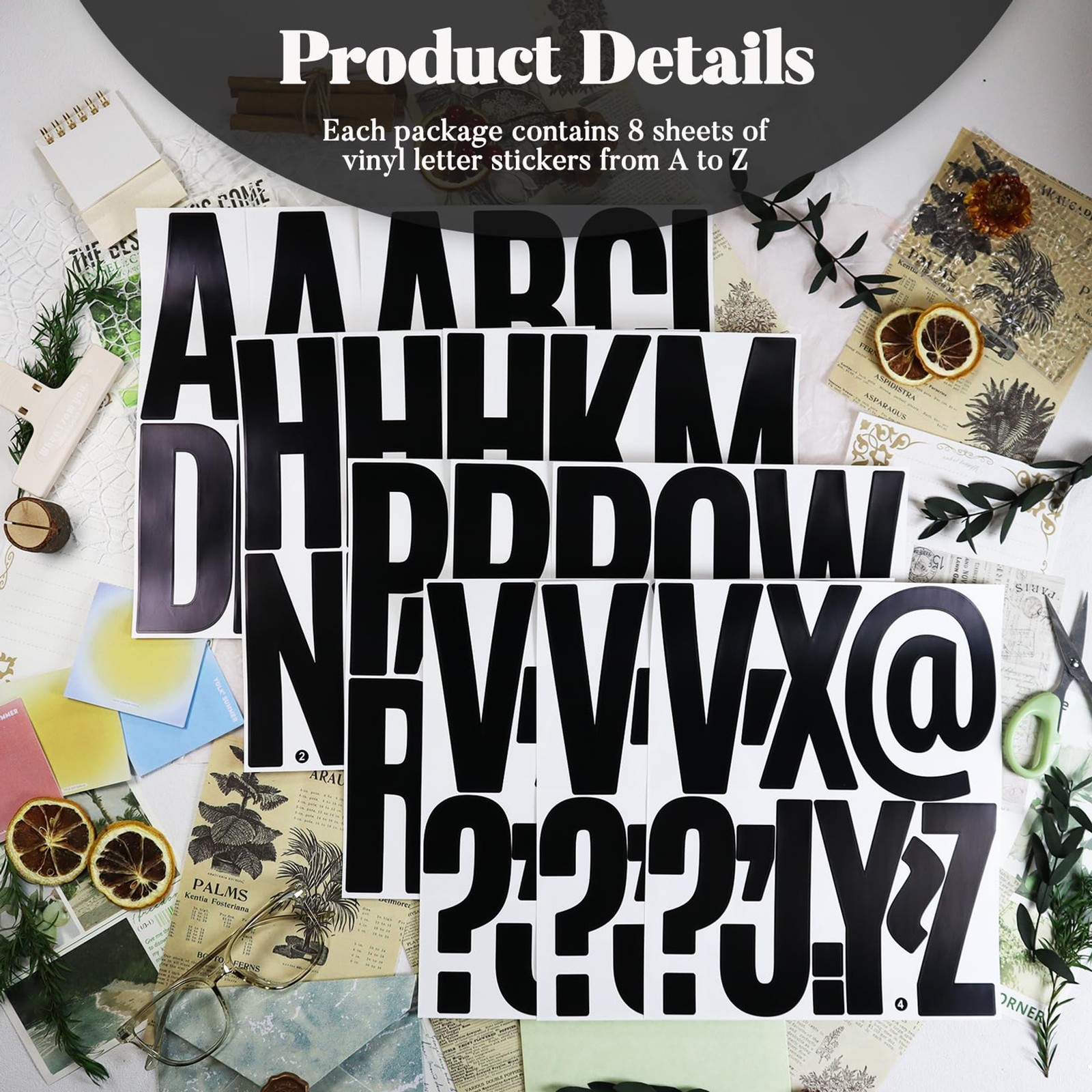 114 Large Sticky Black Alphabet Stickers, 12 Sheets 5 Inch | Sticker Decals for