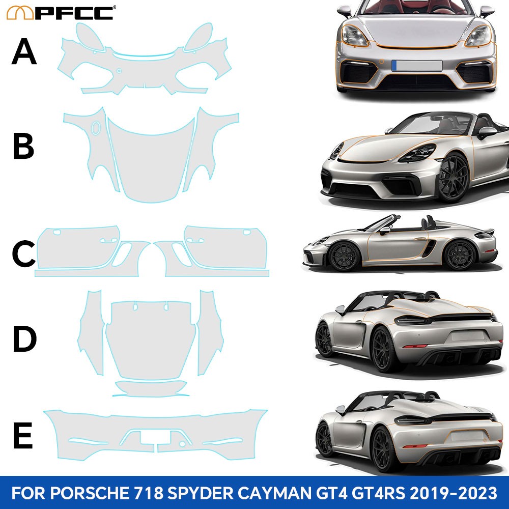 Full Car For Porsche 718 Spyder 2019-2023 Precut Paint Protection Film Clear PPF